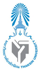 Thaksin University logo. Blue and grey on white background
