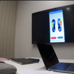 Dr Pojprapai demonstrating his research work on sensor-embedded soles.