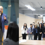 Dr Senck speaking to colleagues and students at SUT